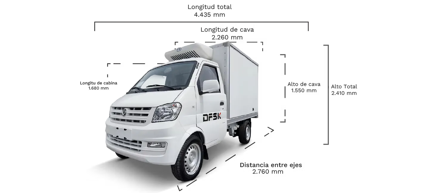 DFSK K01S Refrigerada -5° — diagrama de dimensiones