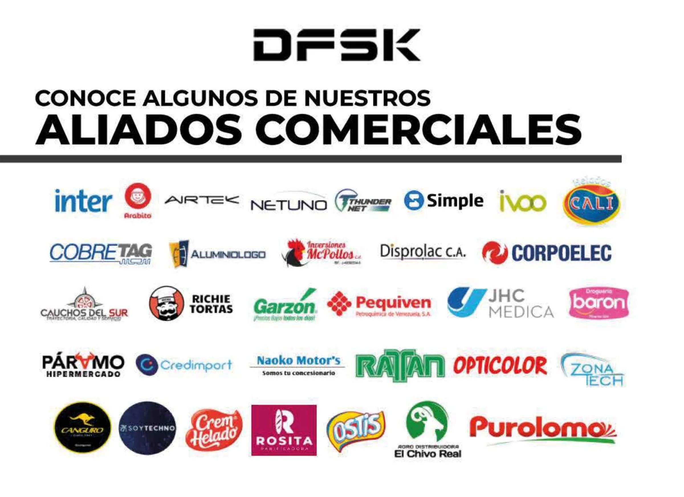 Conoce algunos de nuestros aliados comerciales: logos de empresas venezolanas que usan vehículos DFSK.